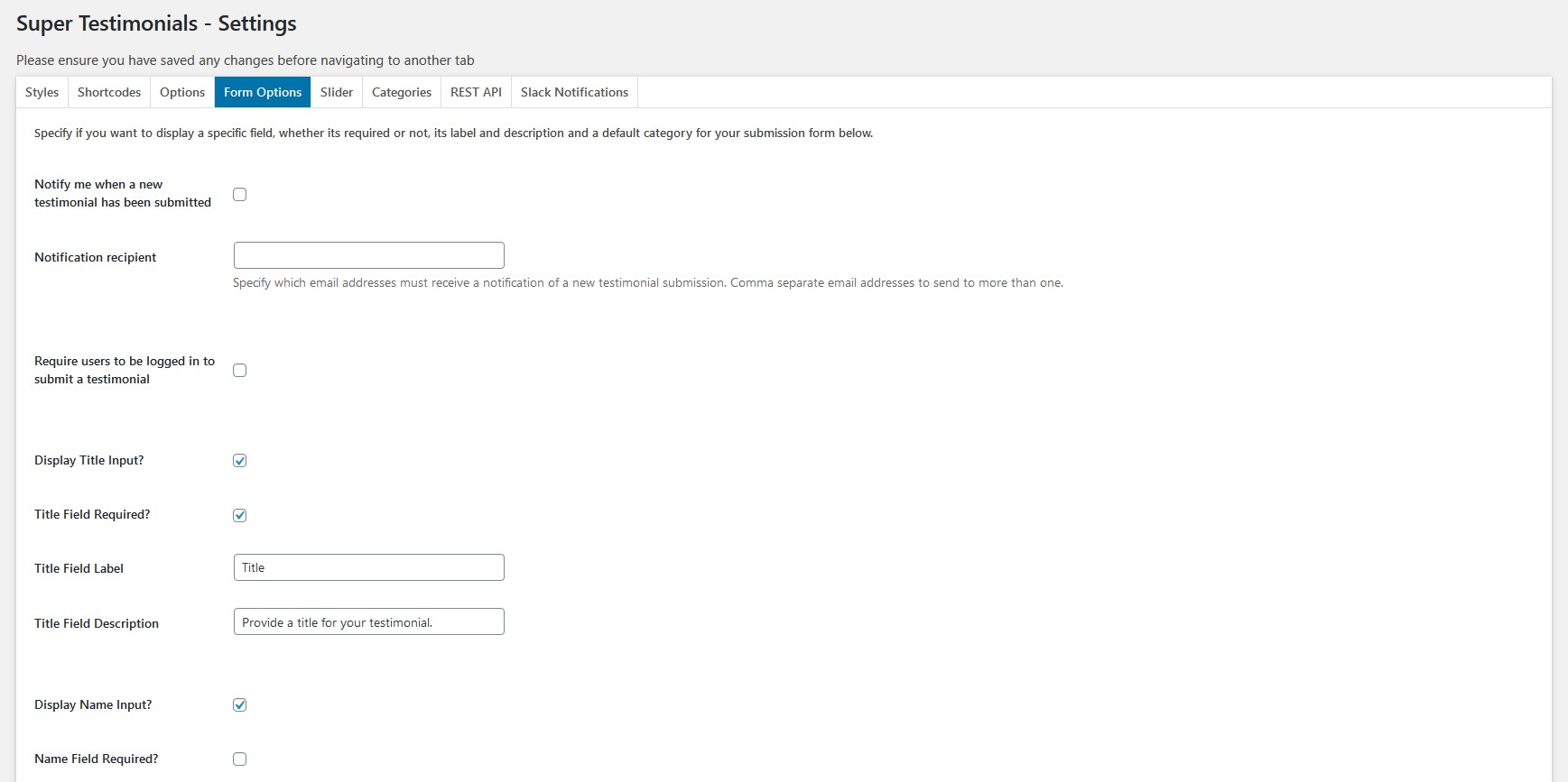 Form Options Tab — Part 1 (Pro)