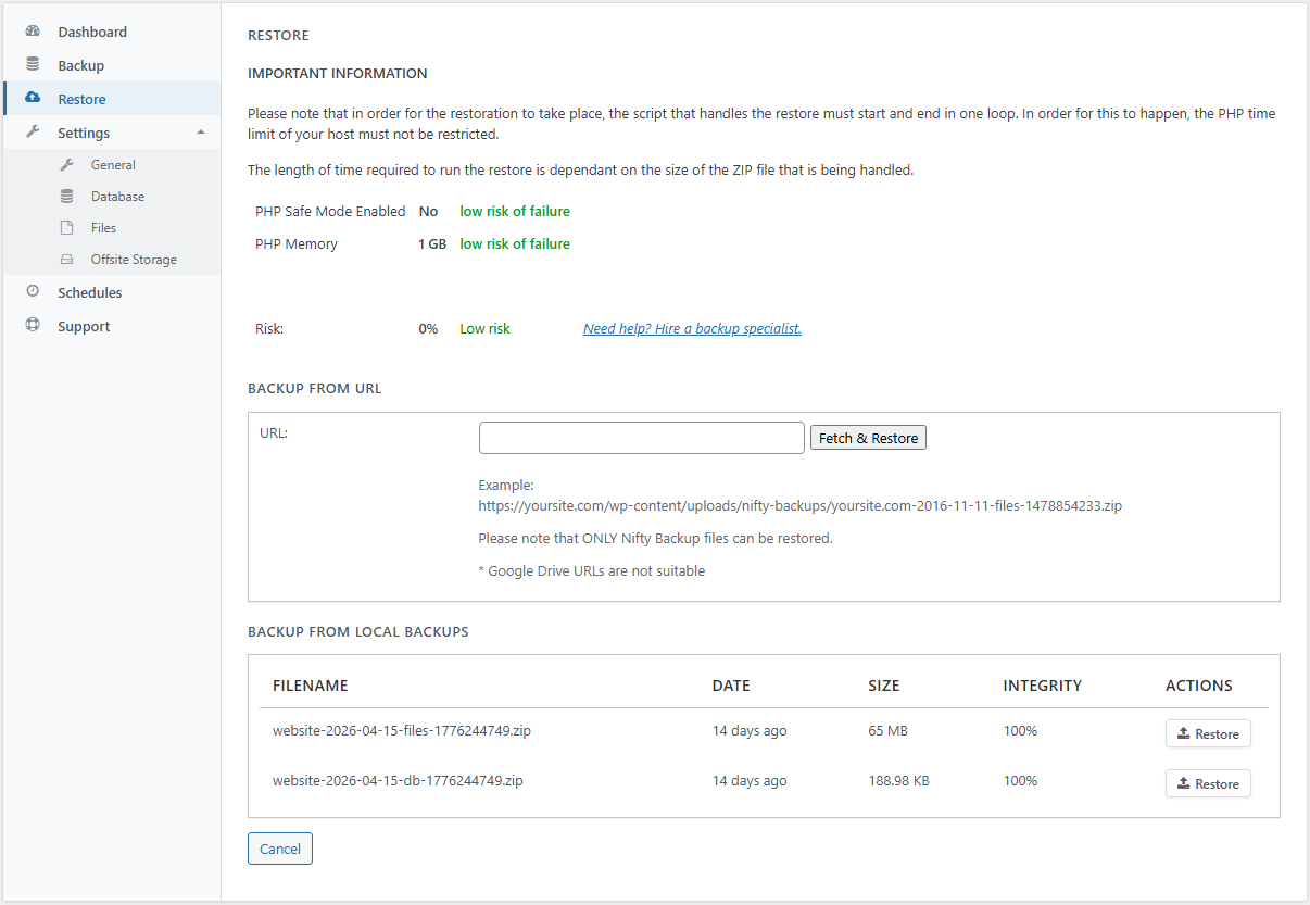 Nifty Backups preview